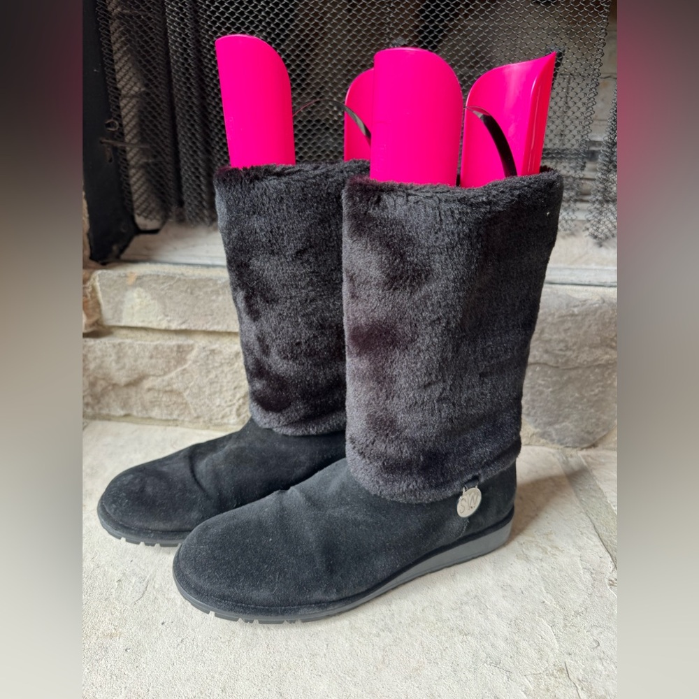 Stuart Weitzman Furever Faux Fur Black Suede Boot Size 8